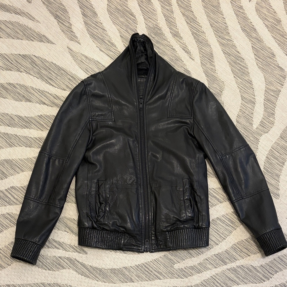 Men's Black AllSaints Leather Bomber Jacket
